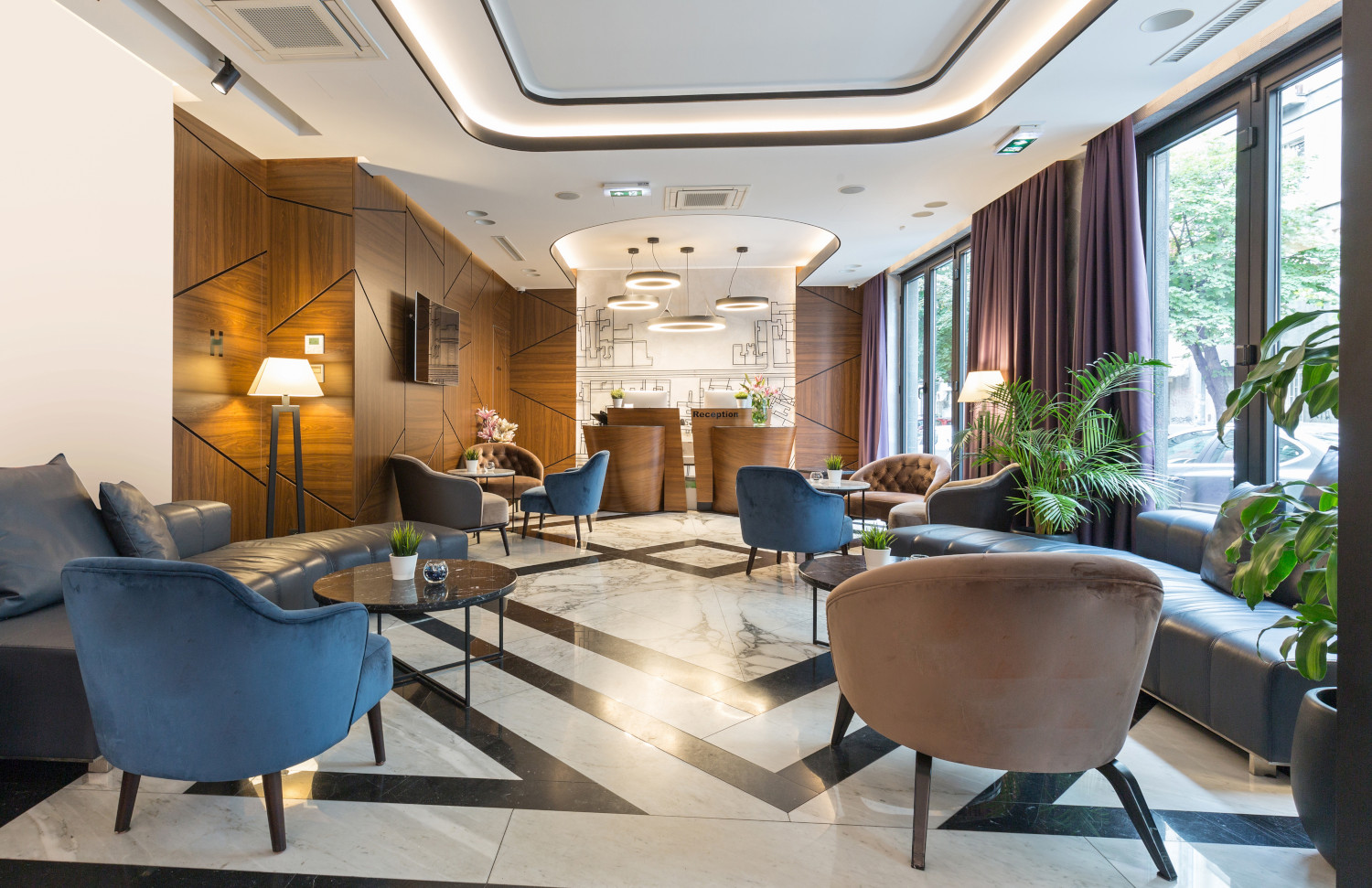 Interior of a modern hotel lounge cafe bar restaurant