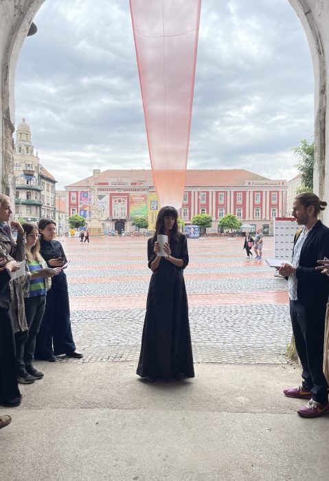 Beta 2024_curator Oana Stănescu under the work Thread by Studio Akane Moriyama