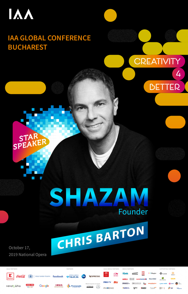 Chris Barton, fondatorul Shazam, urcă pe scena conferinței Creativity4Better