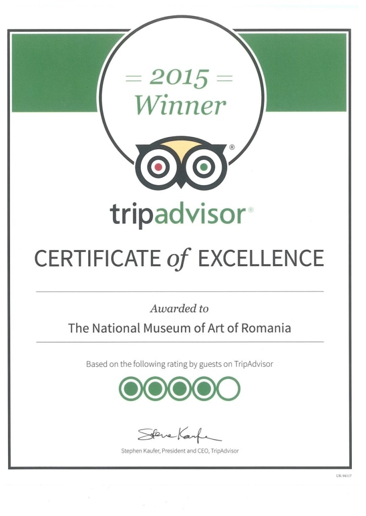 Muzeul Naţional de Artă al României  a primit certificatul de excelenţă TripAdvisor pe 2015
