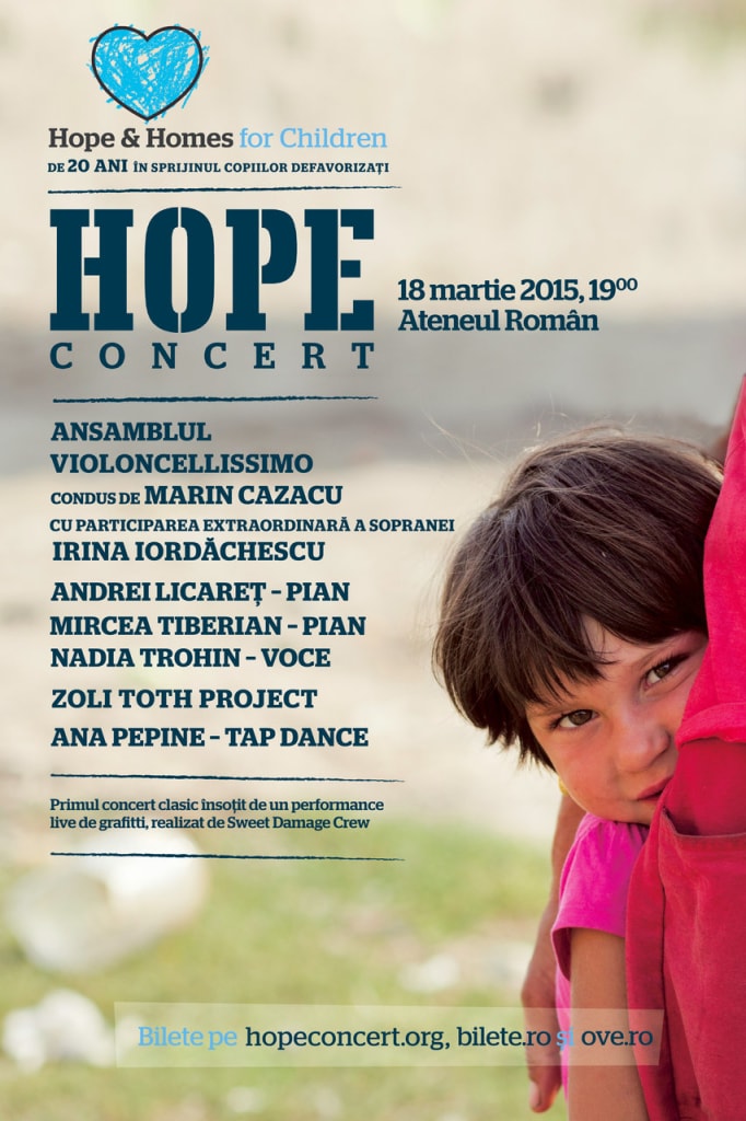 Hope Concert 2015. Un spectacol de muzică clasică, jazz și street art în beneficiul copiilor aflați în pericol de abandon