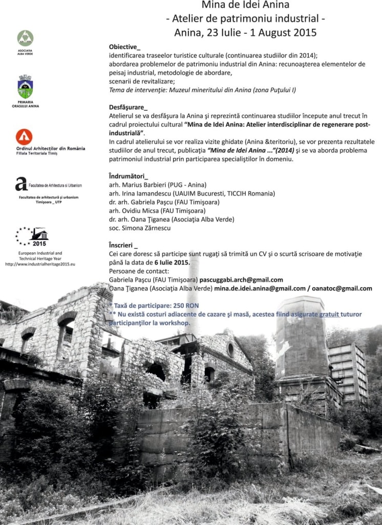 Atelier de patrimoniu industrial: Mina de Idei Anina. Înscrieri până pe 6 iulie!