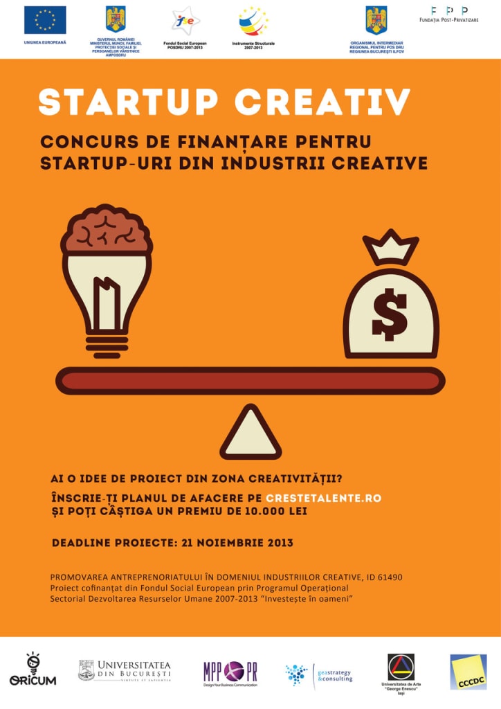 Competiţie cu premii în valoare totală de 440.000 de lei pentru startup-uri în industrii creative