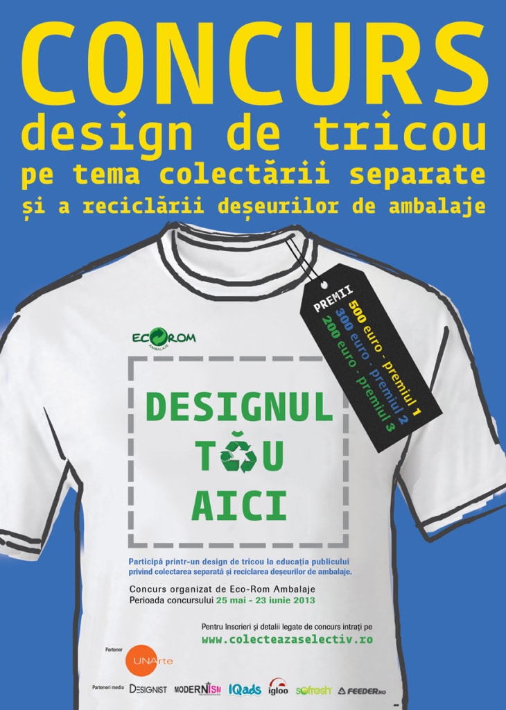 Se cauta un design creativ de tricou pe tema colectarii separate si a reciclarii a deseurilor de ambalaje