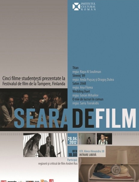 Seară de filme studenţeşti @ Institutul Cultural Român. Cinci scurtmetraje selectate la a Festivalul de la Tampere